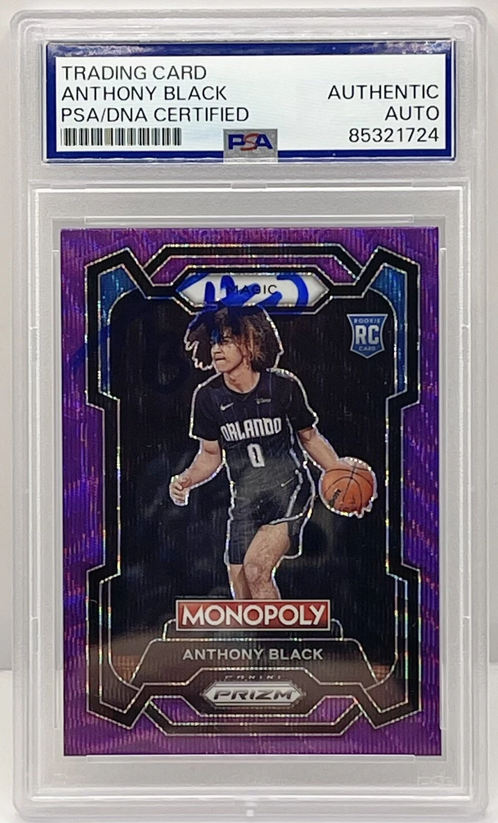 Anthony Black Signed Auto 2023-24 Prizm Purple Rookie Card PSA/DNA Slabbed Magic