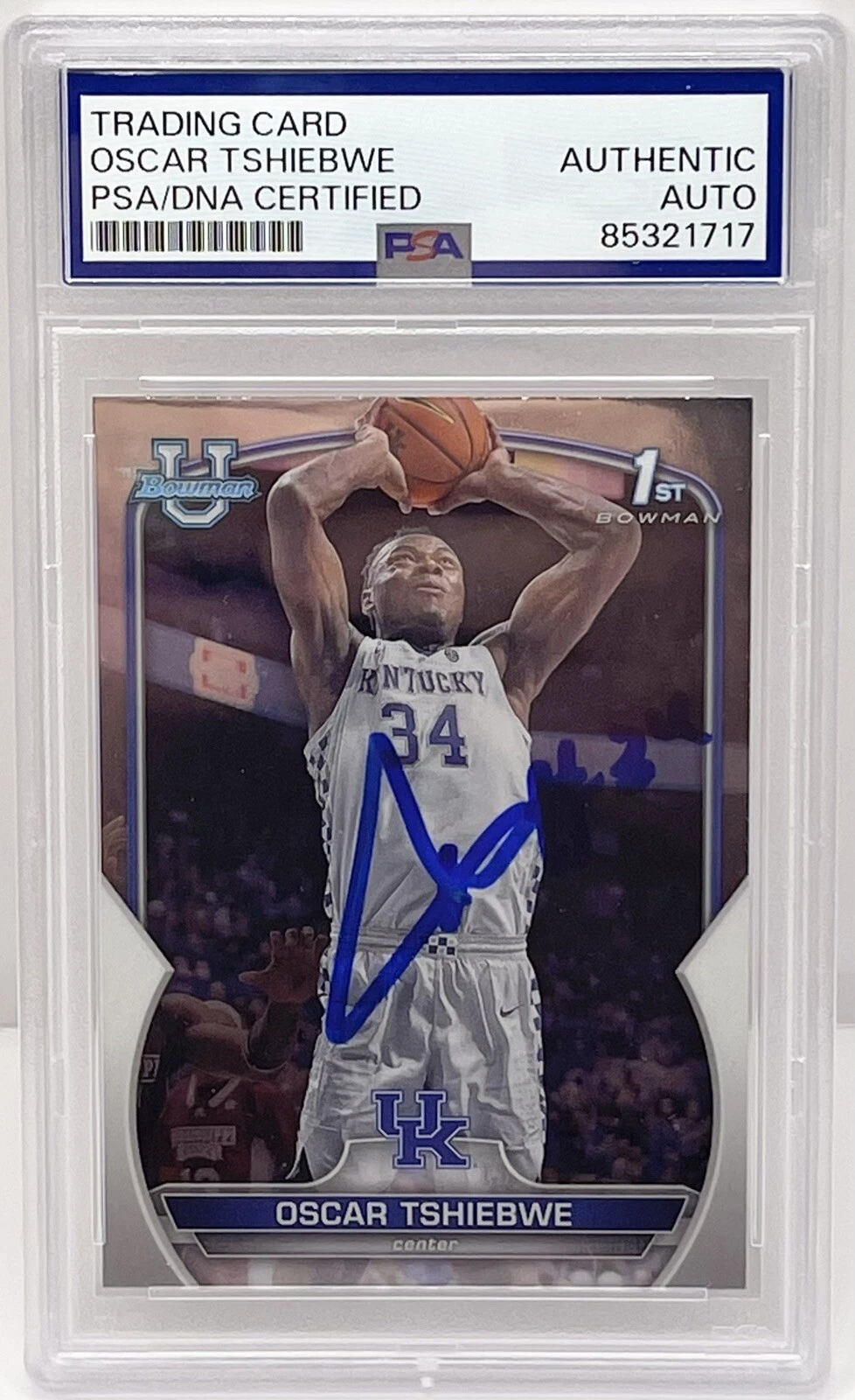 Oscar Tshiebwe Signed Auto 2023-24 Bowman Chrome U Rookie Card PSA/DNA Slabbed