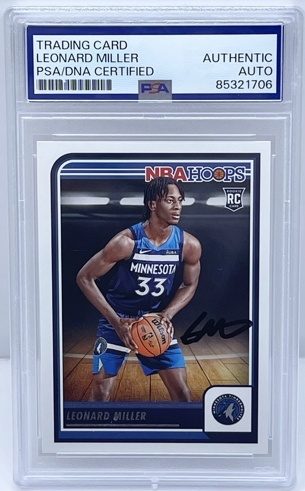 Leonard Miller Signed 2023-24 NBA Hoops Rookie Card PSA/DNA Slabbed