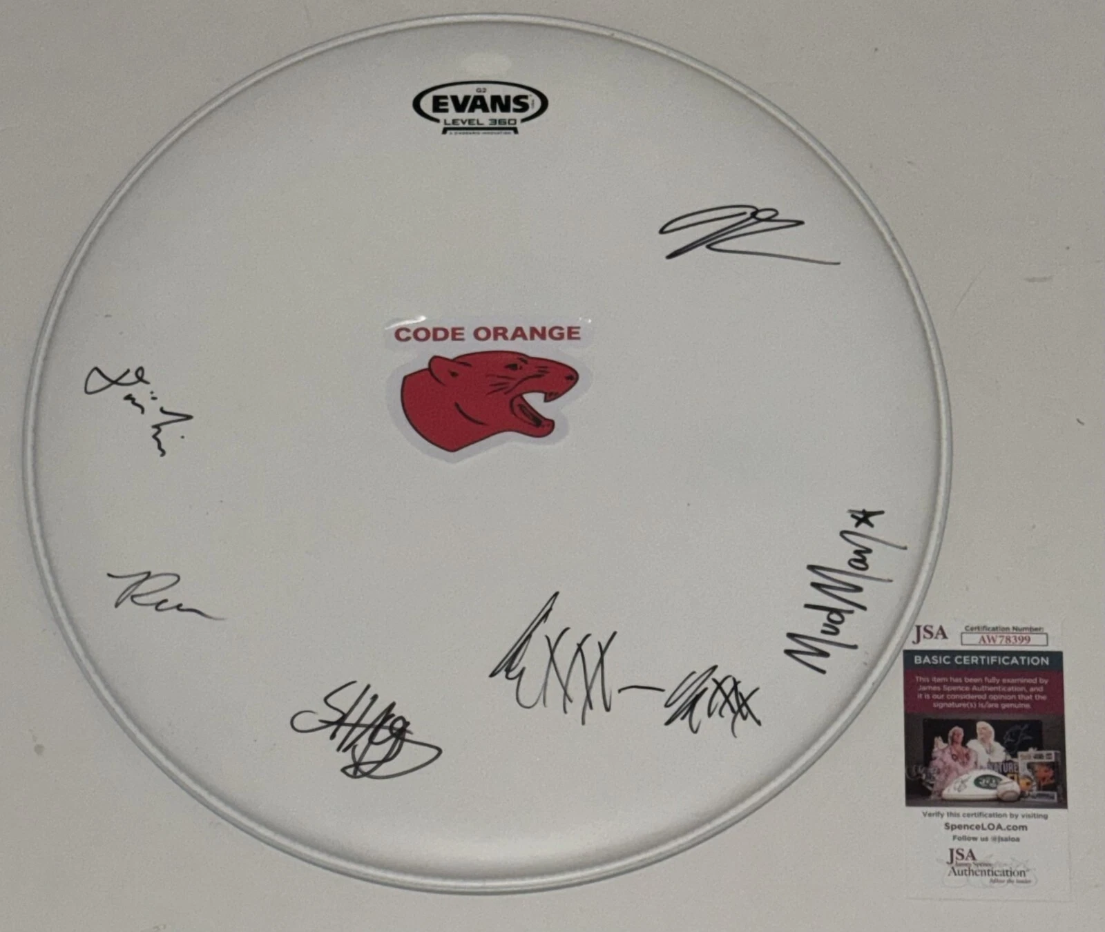 CODE ORANGE SIGNED 16 INCH DRUMHEAD JAMI MORGAN REBA MEYERS JSA COA