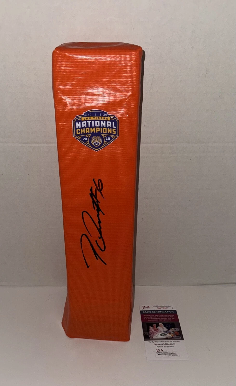 PATRICK QUEEN SIGNED TOUCHDOWN PYLON LSU TIGERS 2019 NATIONAL CHAMPIONS JSA COA