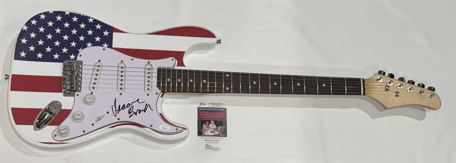 ISAAC BROCK SIGNED USA FLAG ELECTRIC GUITAR MODEST MOUSE JSA COA