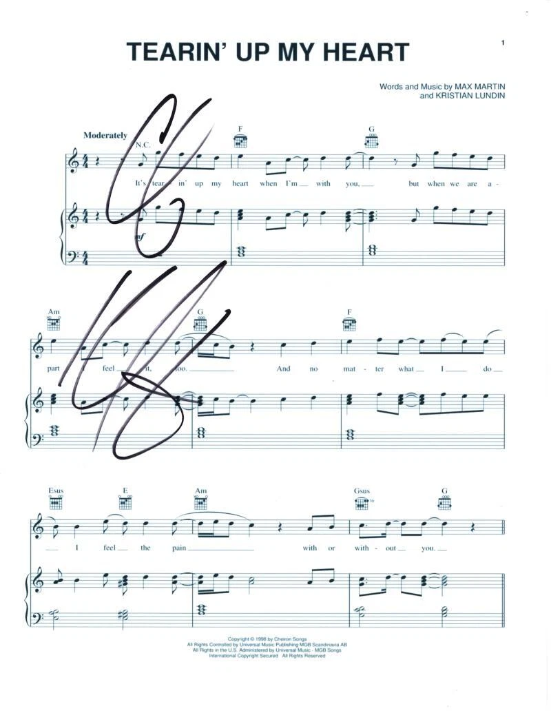 Chris Kirkpatrick NSYNC Signed Autograph Tearin' Up My Heart Sheet Music