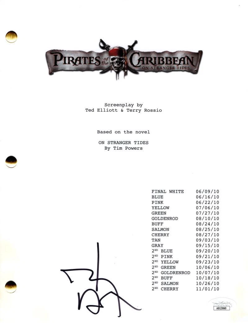 Johnny Depp Signed Autograph Pirates of the Caribbean Full Movie Script JSA COA