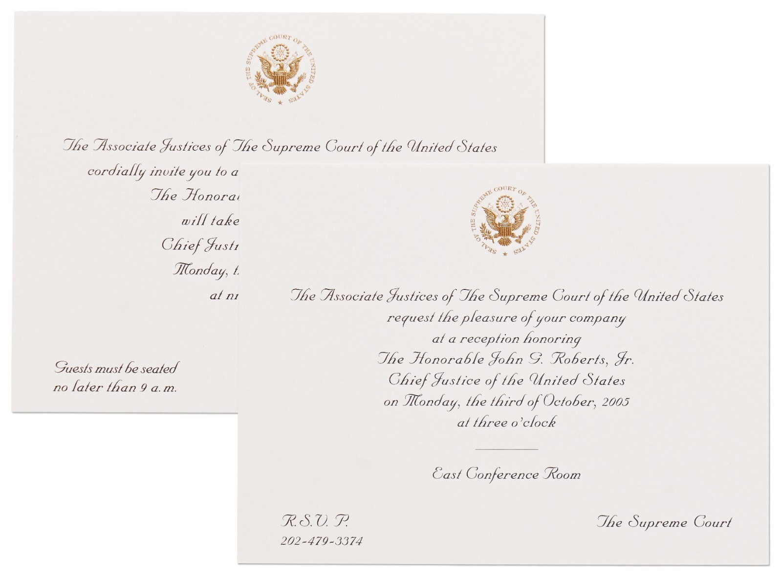 Supreme Court Chief Justice John Roberts Investiture Ceremony & Recp Invitations