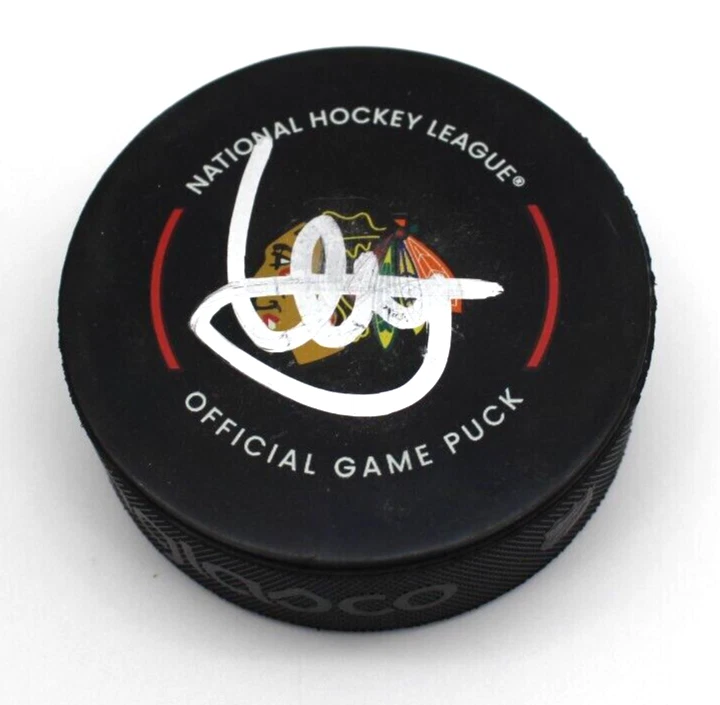 Artyom Levshunov Signed Chicago Blackhawks Game Hockey Puck w/PSA DNA AO25943