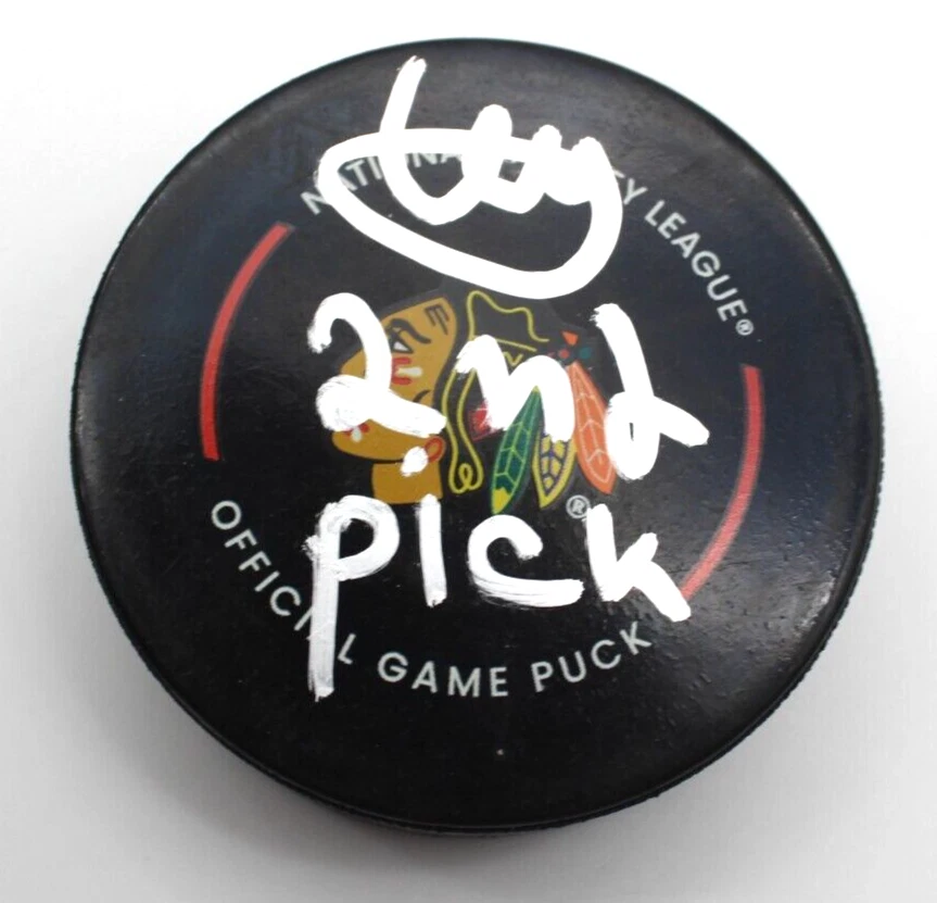Artyom Levshunov Signed Chicago Blackhawks Game Hockey Puck w/PSA DNA AO25932