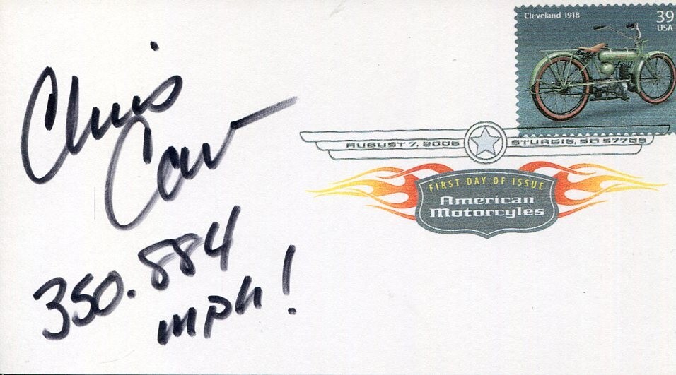 Chris Carr Motorcycle Biker AMA Grand Nationa Land Speed Record Signed Autograph