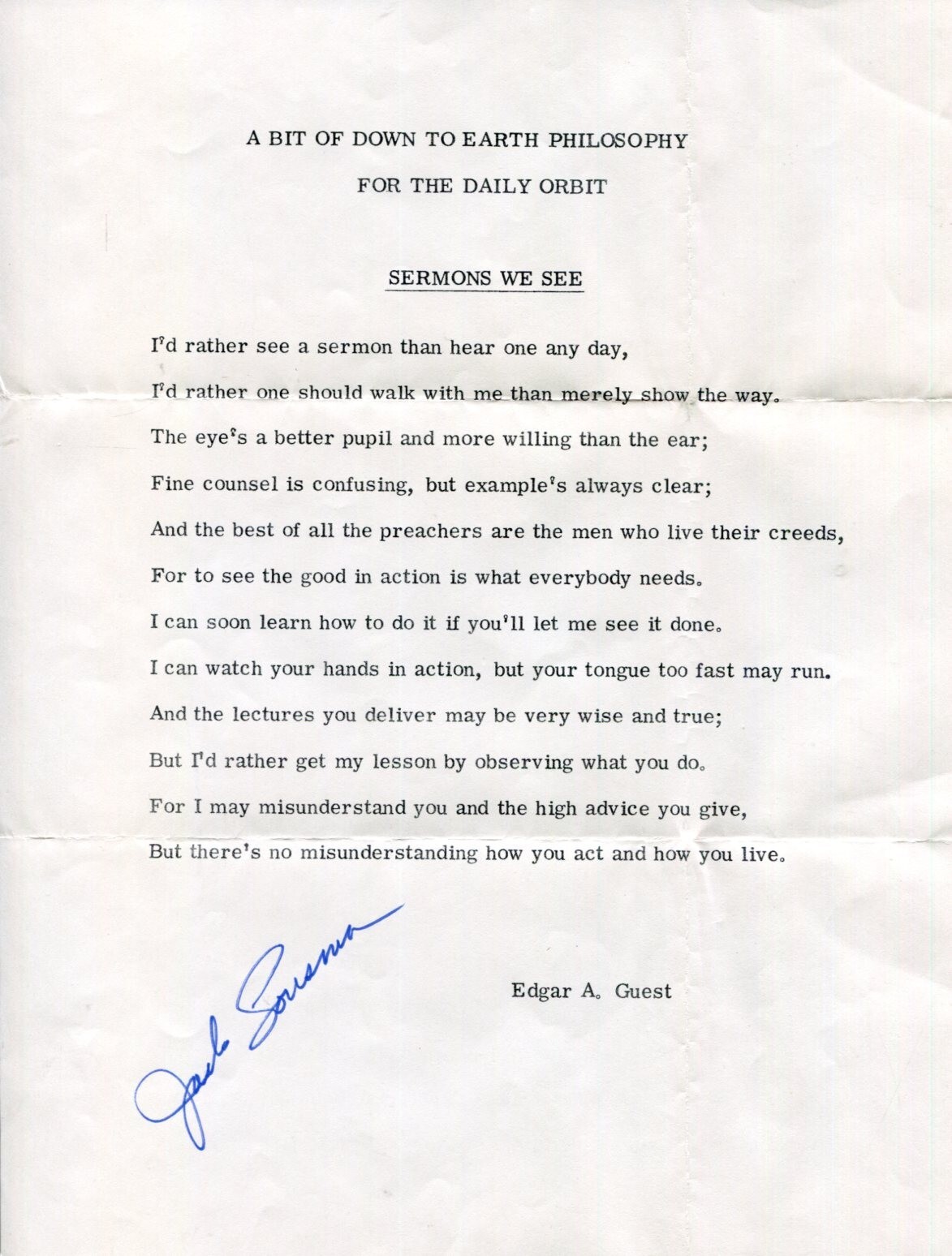 Jack Lousma NASA Astronaut Skylab STS Space Signed Autograph Edgar A Guest Poem