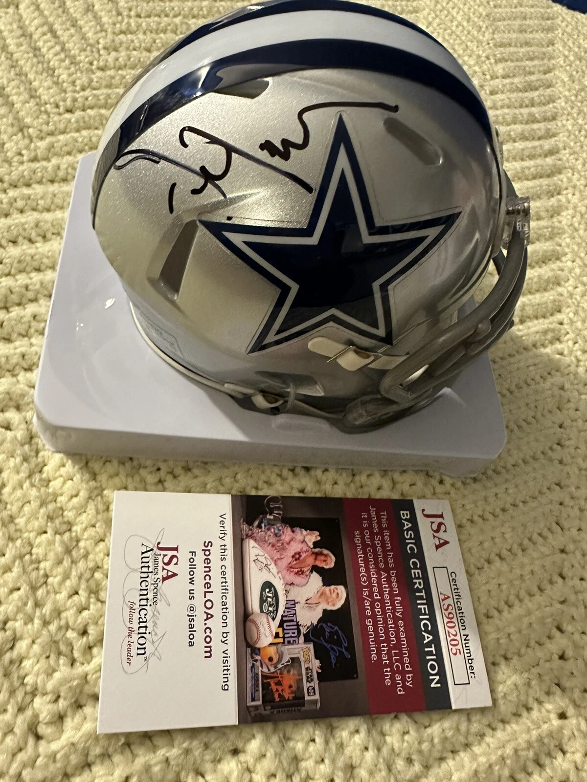 Jerry Jones Signed Dallas Cowboys Mini Helmet JSA Authentication COA Stats