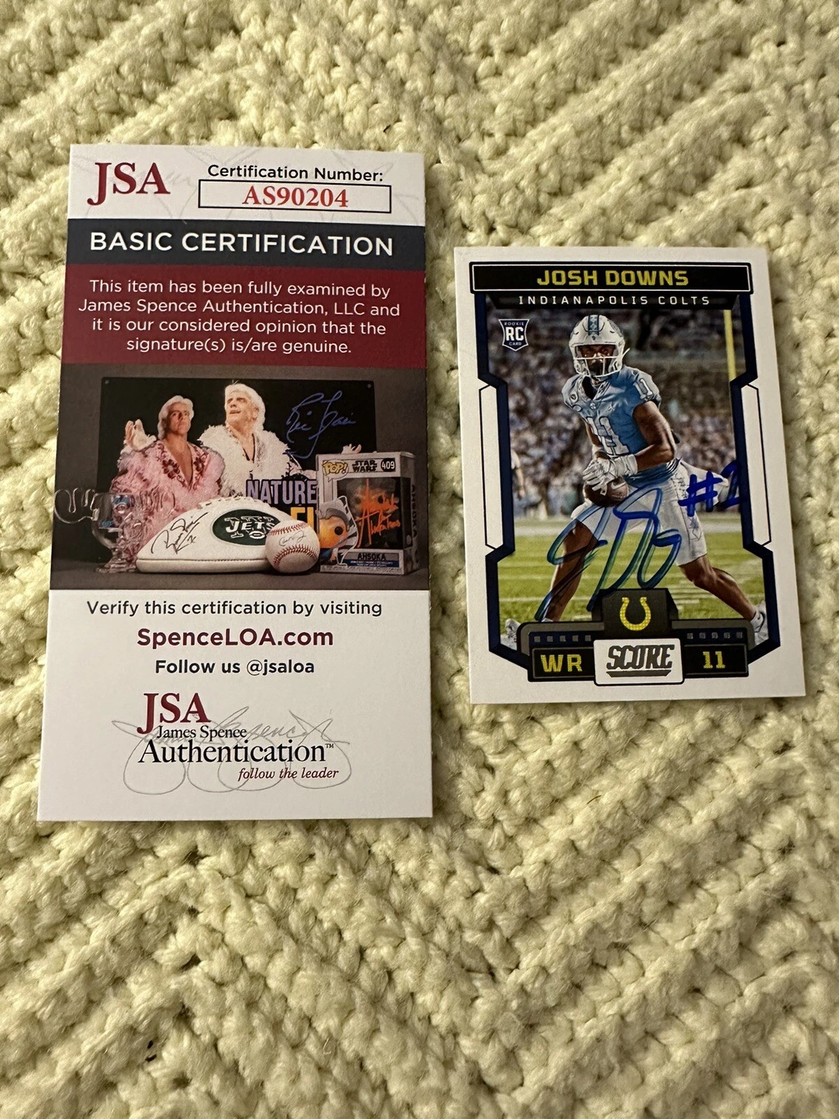 Josh Downs Signed Trading Card JSA Authenticated COA UNC 2023 Score 349 Colts