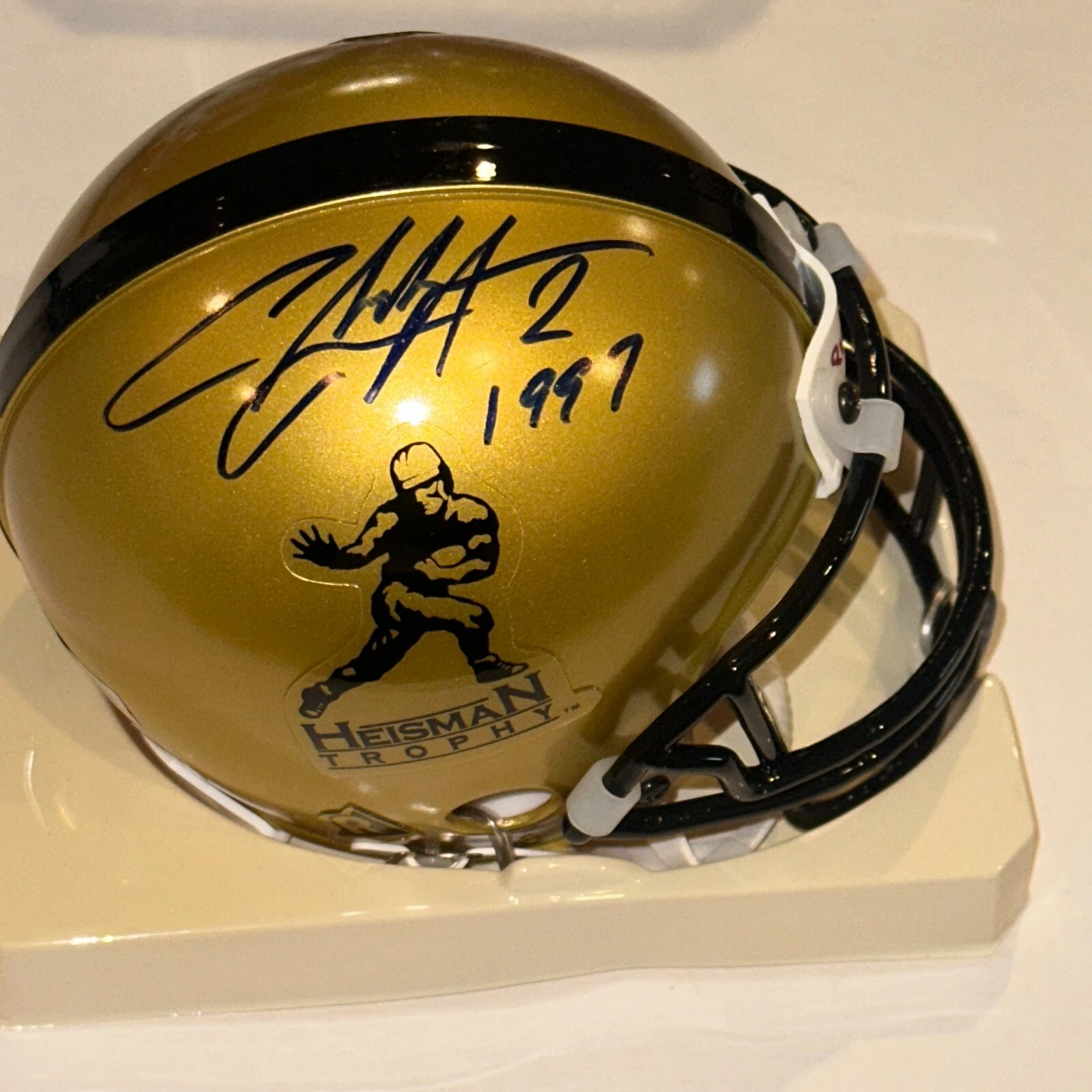CHARLES WOODSON Signed HEISMAN TROPHY VSR4 Mini-helmet Beckett (BAS)