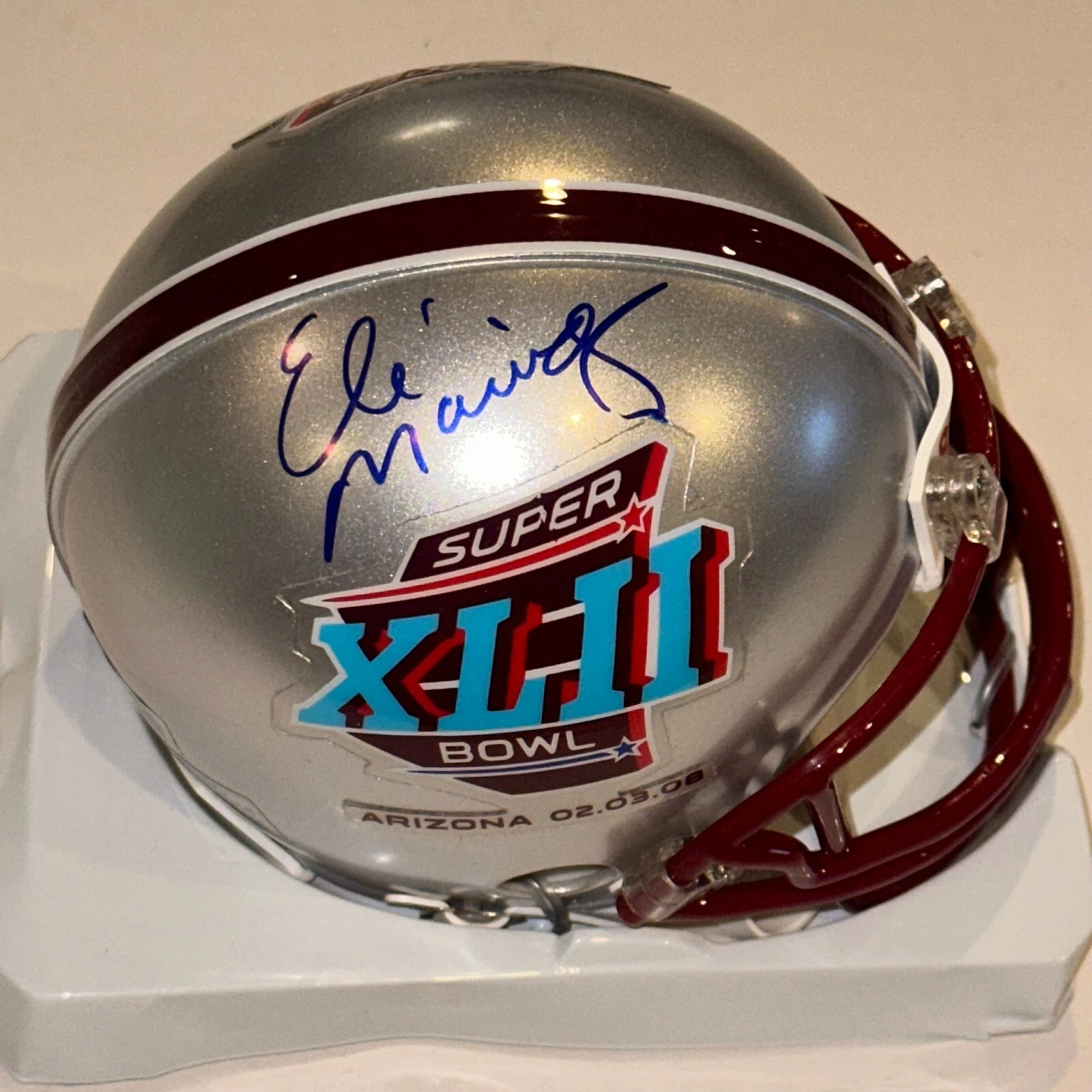 ELI MANNING Signed NY Giants SUPER BOWL XLII VSR4 Mini-helmet Beckett (BAS)