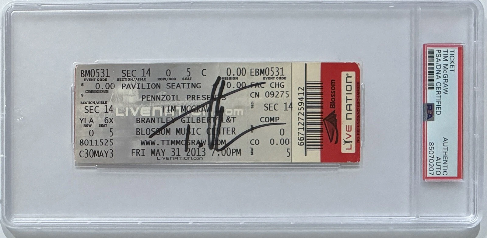 Tim McGraw SIGNED 2013 Live Nation Tour Ticket PSA DNA Certified COA Autograph