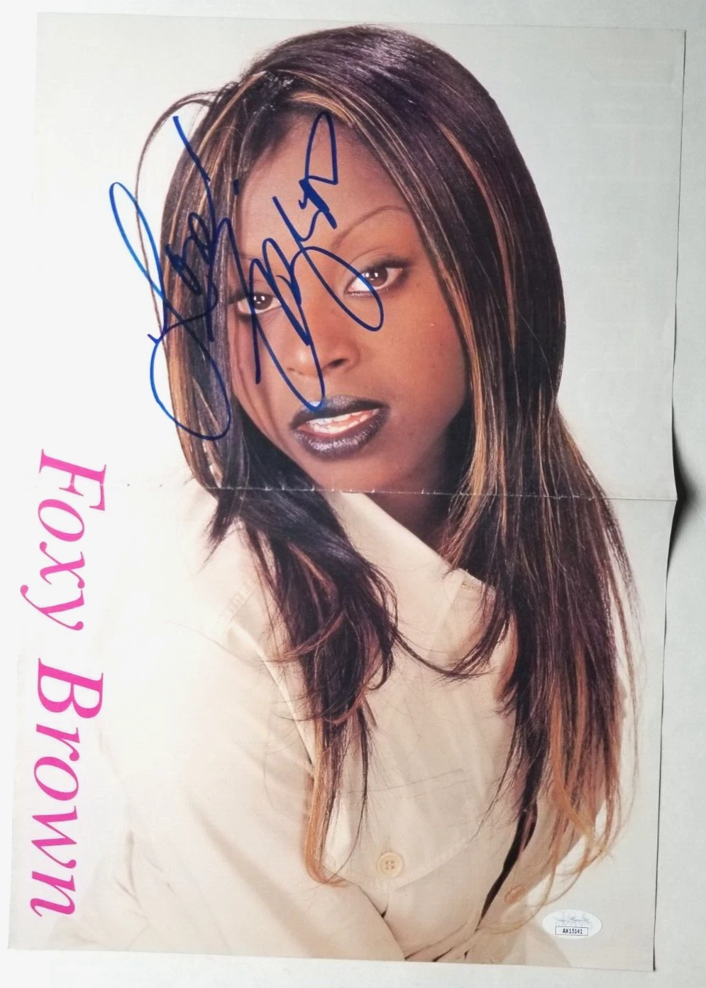 FOXY BROWN REAL HAND SIGNED MAG FOLDOUT POSTER #3 JSA COA AUTOGRAPHED RAPPER COLLECTIBLE MEMORABILIA