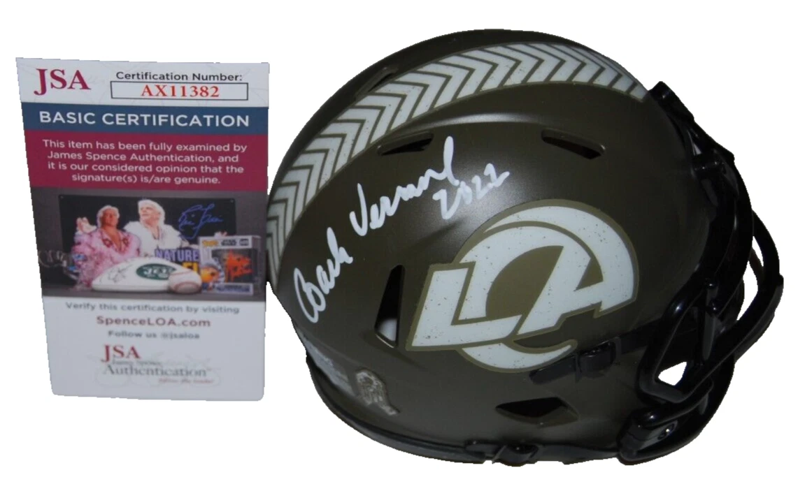 DICK VERMEIL signed (RAMS) Salute to Service mini football helmet JSA AX11382