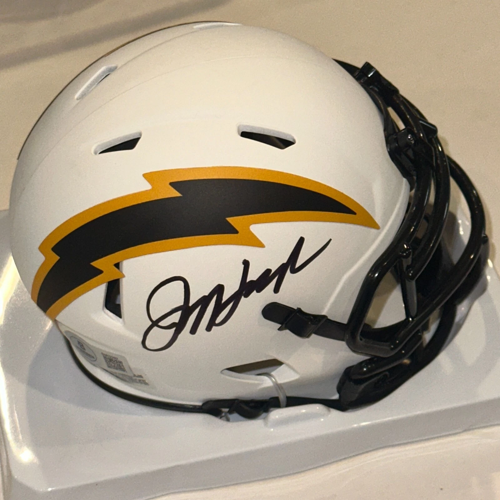 JIM HARBAUGH Signed Los Angeles CHARGERS LUNAR Mini-helmet Beckett (BAS)