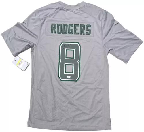 AARON RODGERS SIGNED NEW YORK JETS NIKE JERSEY ATMOSPHERE FASHION GAME GRAY JSA Autographia