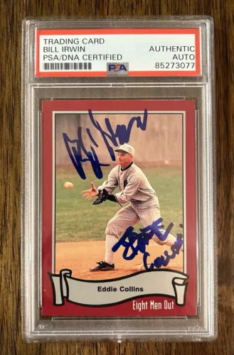 BILL IRWIN ‘EIGHT MEN OUT’ SIGNED BASEBALL CARD PSA/DNA ‘EDDIE COLLINS’ PROOF COLLECTIBLE MEMORABILIA