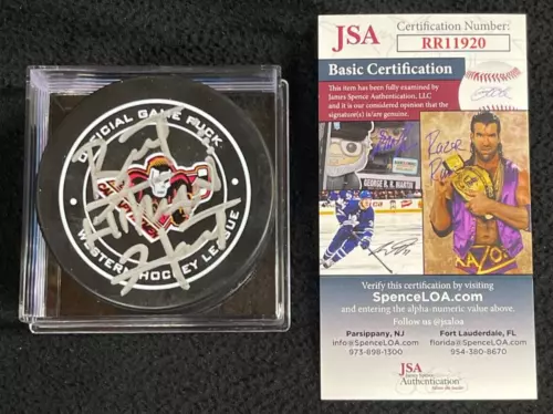 BRET HITMAN HART SIGNED CALGARY HITMEN OFFICIAL GAME PUCK #3 JSA COA WWE AEW WCW COLLECTIBLE MEMORABILIA
