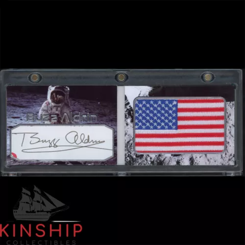 BUZZ ALDRIN SIGNED CUT CUSTOM FLAG PATCH BOOKLET JSA COA APOLLO 11 AUTO Z1845 COLLECTIBLE MEMORABILIA