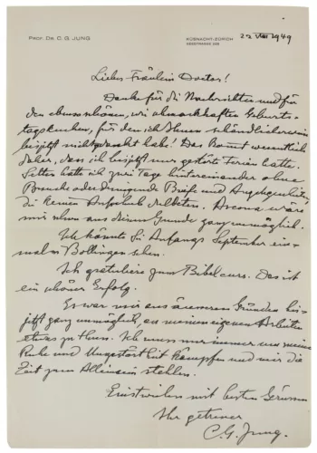 CARL JUNG AUTHENTIC SIGNED 8.25×11.5 1949 HANDWRITTEN LETTER BAS #AD64009 COLLECTIBLE MEMORABILIA