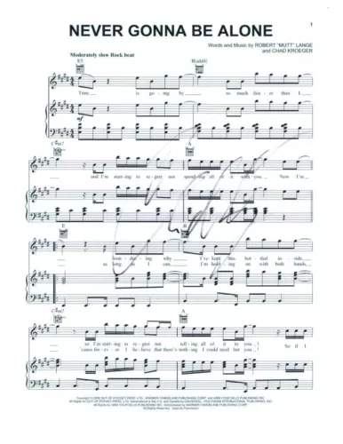 CHAD KROEGER NICKELBACK SIGNED AUTOGRAPH NEVER GONNA BE ALONE SHEET MUSIC COLLECTIBLE MEMORABILIA