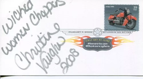 CHRISTINE VAUGHN WICKED WOMEN CHOPPERS MOTORCYCLE BUILDER SIGNED AUTOGRAPH COLLECTIBLE MEMORABILIA