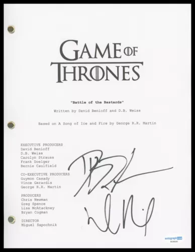 DAVID BENIOFF & DB WEISS “GAME OF THRONES” SIGNED BATTLE OF THE BASTARDS SCRIPT COLLECTIBLE MEMORABILIA