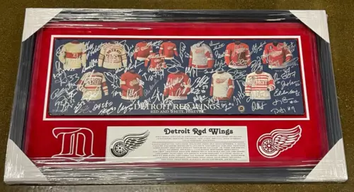 DETROIT RED WINGS GREATS FRAMED PLAQUE SHOWCASE MULTI-SIGNED BY 50+ JSA LOA COA COLLECTIBLE MEMORABILIA