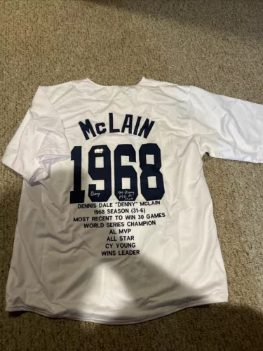 DETROIT TIGERS- DENNY MCLAIN SIGNED AUTOGRAPH 1968 STAT JERSEY TRISTAR COA COLLECTIBLE MEMORABILIA