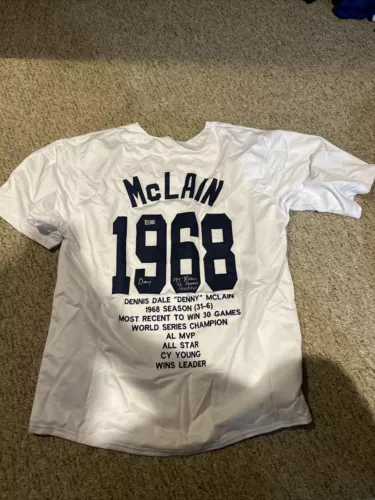 DETROIT TIGERS- DENNY MCLAIN SIGNED AUTOGRAPH 1968 STAT JERSEY TRISTAR COA COLLECTIBLE MEMORABILIA