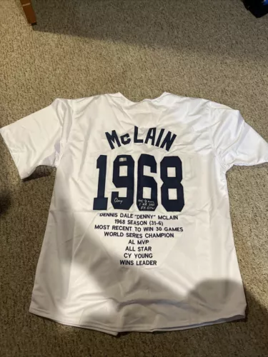 DETROIT TIGERS- DENNY MCLAIN SIGNED AUTOGRAPH 1968 STAT JERSEY TRISTAR COA COLLECTIBLE MEMORABILIA