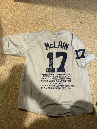 DETROIT TIGERS- DENNY MCLAIN SIGNED AUTOGRAPH STAT JERSEY TRISTAR COA BASEBALL COLLECTIBLE MEMORABILIA