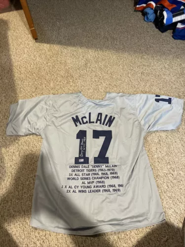 DETROIT TIGERS- DENNY MCLAIN SIGNED AUTOGRAPH STAT JERSEY TRISTAR COA BASEBALL COLLECTIBLE MEMORABILIA