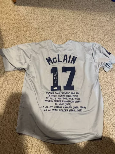 DETROIT TIGERS- DENNY MCLAIN SIGNED AUTOGRAPH STAT JERSEY TRISTAR COA BASEBALL COLLECTIBLE MEMORABILIA