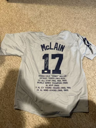 DETROIT TIGERS- DENNY MCLAIN SIGNED AUTOGRAPH STAT JERSEY TRISTAR COA BASEBALL COLLECTIBLE MEMORABILIA