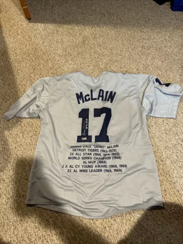 DETROIT TIGERS- DENNY MCLAIN SIGNED AUTOGRAPH STAT JERSEY TRISTAR COA BASEBALL COLLECTIBLE MEMORABILIA