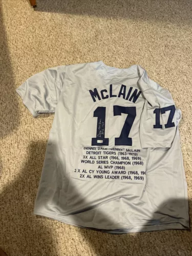 DETROIT TIGERS- DENNY MCLAIN SIGNED AUTOGRAPH STAT JERSEY TRISTAR COA BASEBALL COLLECTIBLE MEMORABILIA