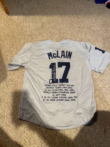 DETROIT TIGERS- DENNY MCLAIN SIGNED AUTOGRAPH STAT JERSEY TRISTAR COA BASEBALL COLLECTIBLE MEMORABILIA