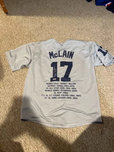 DETROIT TIGERS- DENNY MCLAIN SIGNED AUTOGRAPH STAT JERSEY TRISTAR COA BASEBALL COLLECTIBLE MEMORABILIA