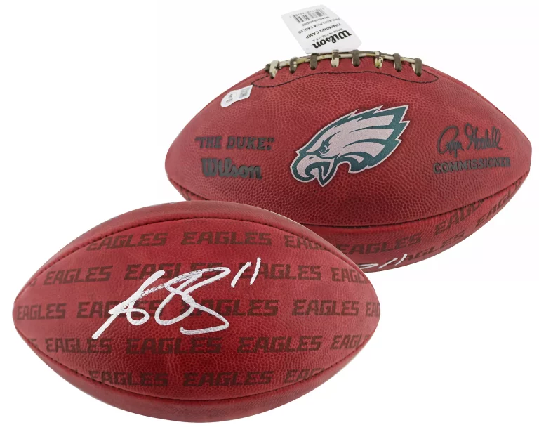 EAGLES A.J. BROWN SIGNED WILSON “THE DUKE” TEAM SHOWCASE FOOTBALL BAS WITNESSED COLLECTIBLE MEMORABILIA