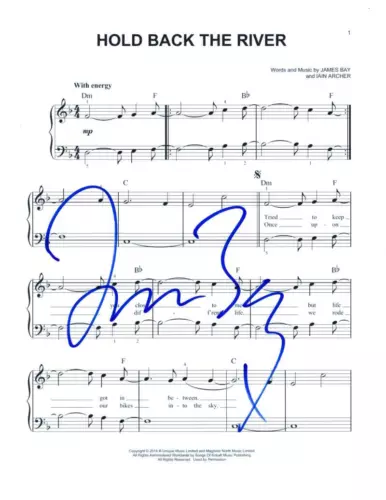 JAMES BAY SIGNED AUTOGRAPH HOLD BACK THE RIVER SHEET MUSIC – CHAOS AND THE CALM COLLECTIBLE MEMORABILIA