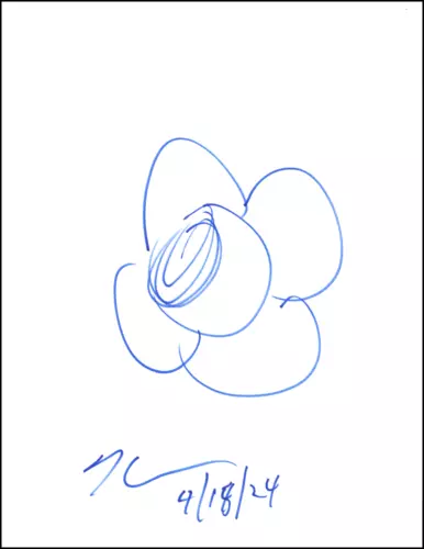 JEFF KOONS SIGNED AUTOGRAPH 8.5×11 ORIGINAL POP ART FLOWER SKETCH W/ JSA COA COLLECTIBLE MEMORABILIA