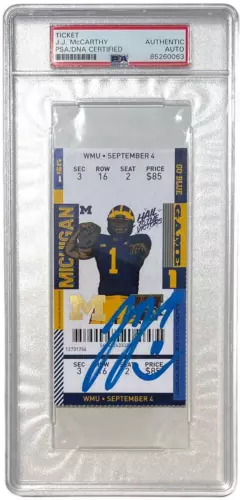 JJ J.J. MCCARTHY SIGNED MICHIGAN WOLVRINES DEBUT TICKET STUB AUTO PSA/DNA COLLECTIBLE MEMORABILIA