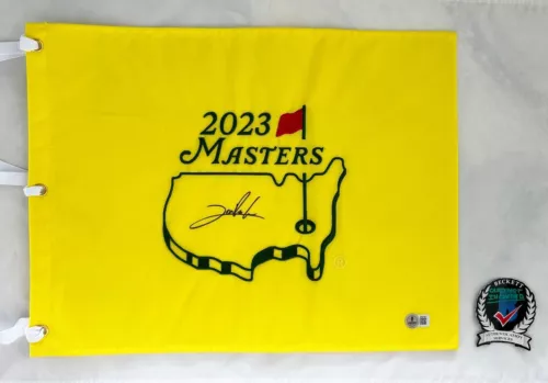 JON RAHM SIGNED MASTERS FLAG BECKETT BAS 2 COA COLLECTIBLE MEMORABILIA