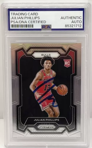 JULIAN PHILLIPS SIGNED 2023-24 PRIZM ROOKIE CARD PSA/DNA SLABBED COLLECTIBLE MEMORABILIA