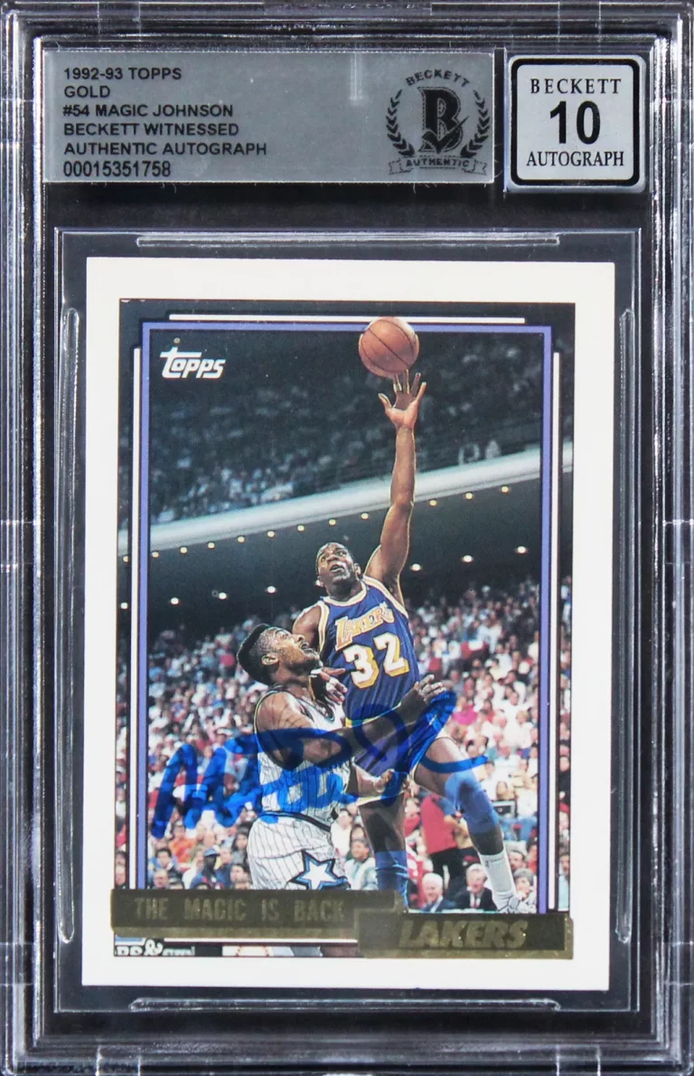 LAKERS MAGIC JOHNSON SIGNED 1992 TOPPS GOLD #54 CARD AUTO GRADED 10! BAS SLABBED COLLECTIBLE MEMORABILIA