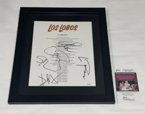 LOS LOBOS SIGNED FRAMED LA BAMBA LYRIC SHEET DAVID HIDALGO ROSAS ALL 5 JSA COA COLLECTIBLE MEMORABILIA