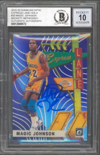 MAGIC JOHNSON SIGNED 2019 DONRUSS OPTIC EXPRESS HOLO #20 CARD AUTO 10! BAS SLAB COLLECTIBLE MEMORABILIA